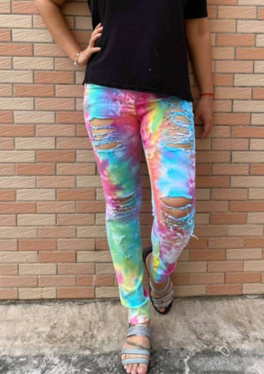 Shirley Stone - Tie Dye Distressed Skinny Jeans
