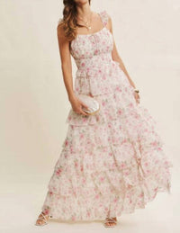 In February - Garden Tiered Ruffle Maxi Dress With Smocked Back