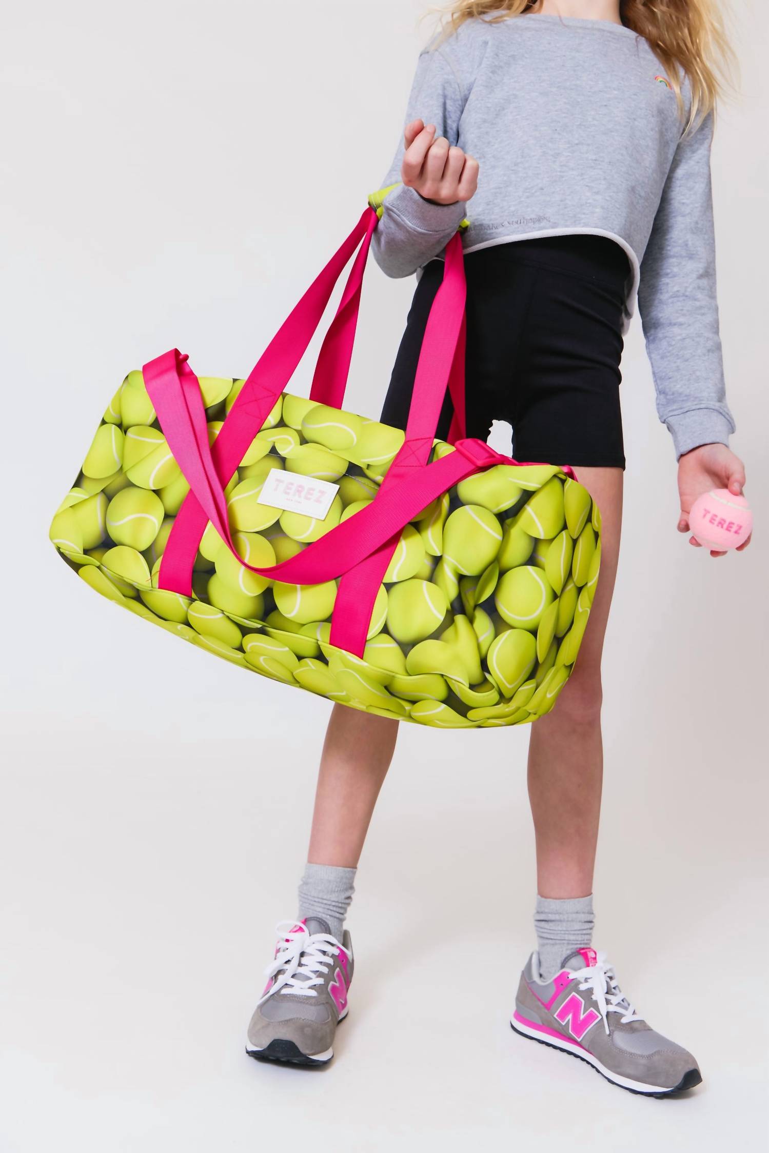 TEREZ Girl's Scuba Duffle Bag in tennis balls - kids' bag - alternate view