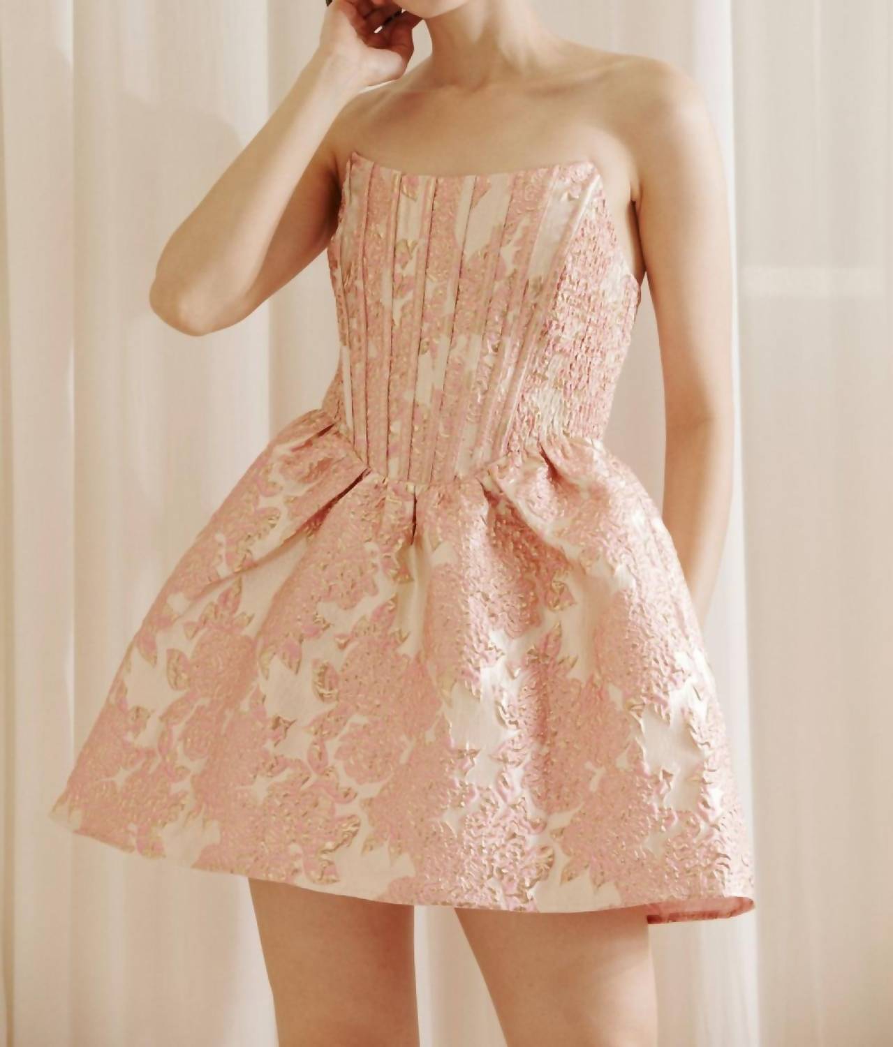 Storia - Metallic Floral Brocade Mini Dress