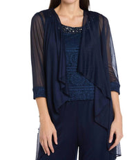 R&M Richards - Glitter Embroidered Pant Suit With Pearl Neckline