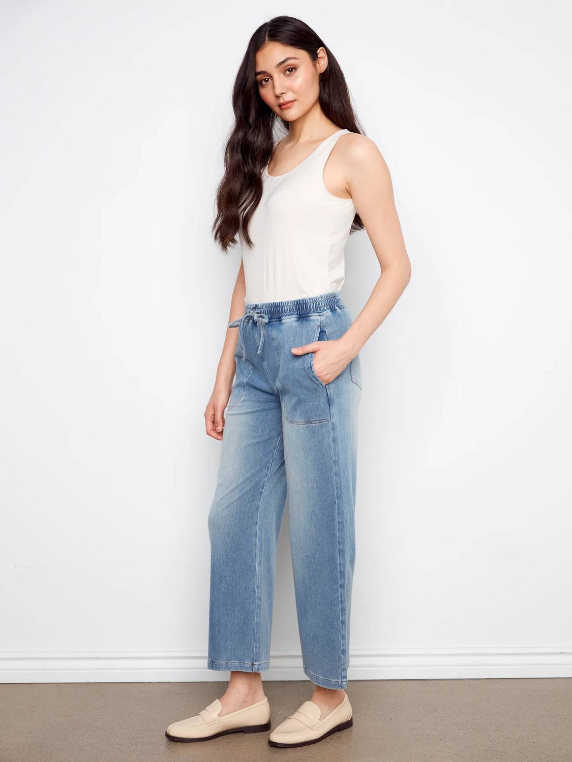 Charlie B - Knit Denim Wide Leg Jogger Pants