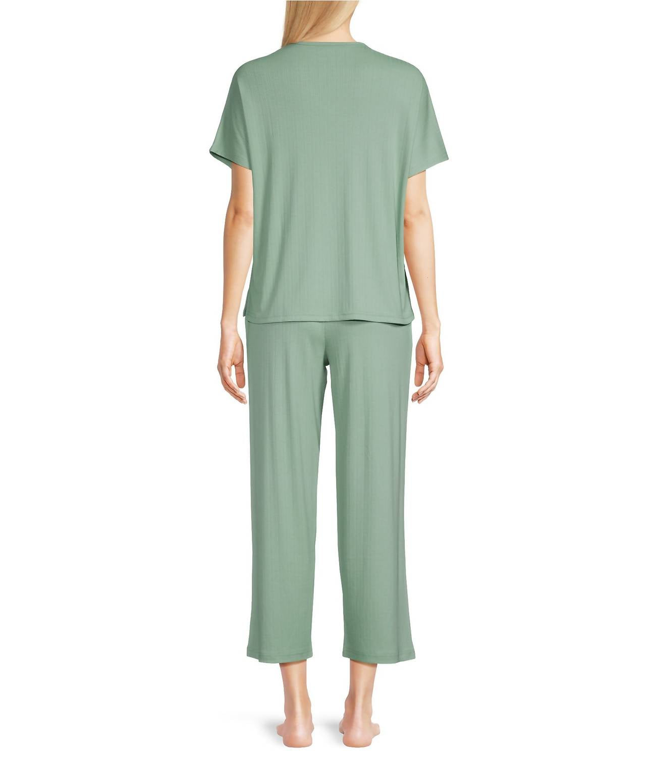 Natori Soothe Short Sleeve Lounge Set in sage - women's sleepwear - detail view