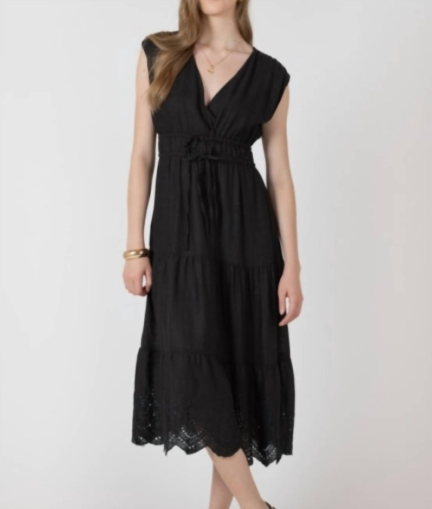 Dex Eyelet Tie Waist Midi Dress in black - women's dress - alternate view