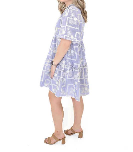 Voy - Striped Floral Embroidered Babydoll Dress