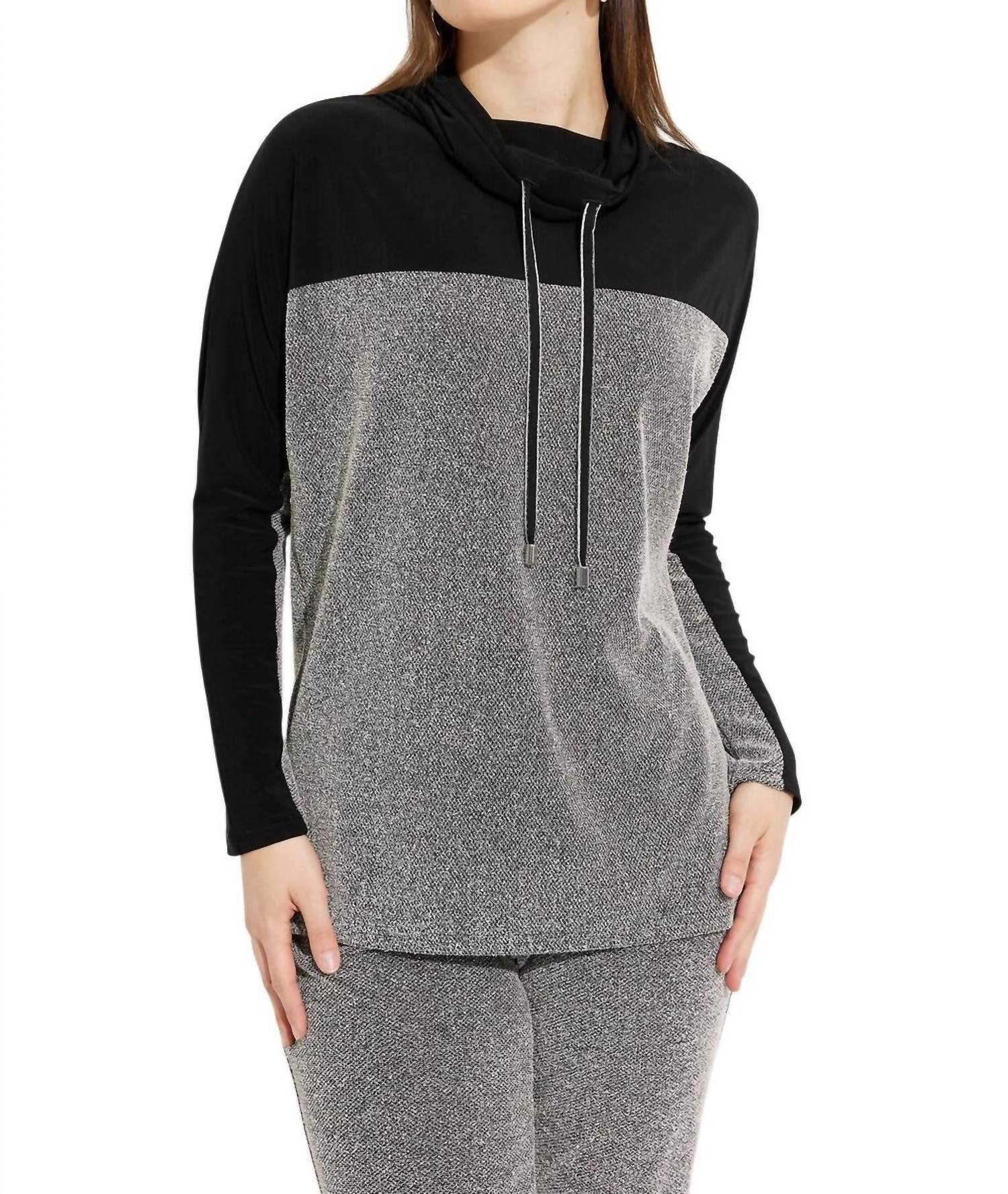 Joseph Ribkoff Matching Pant And Top Set in black off white - women's sleepwear - detail view