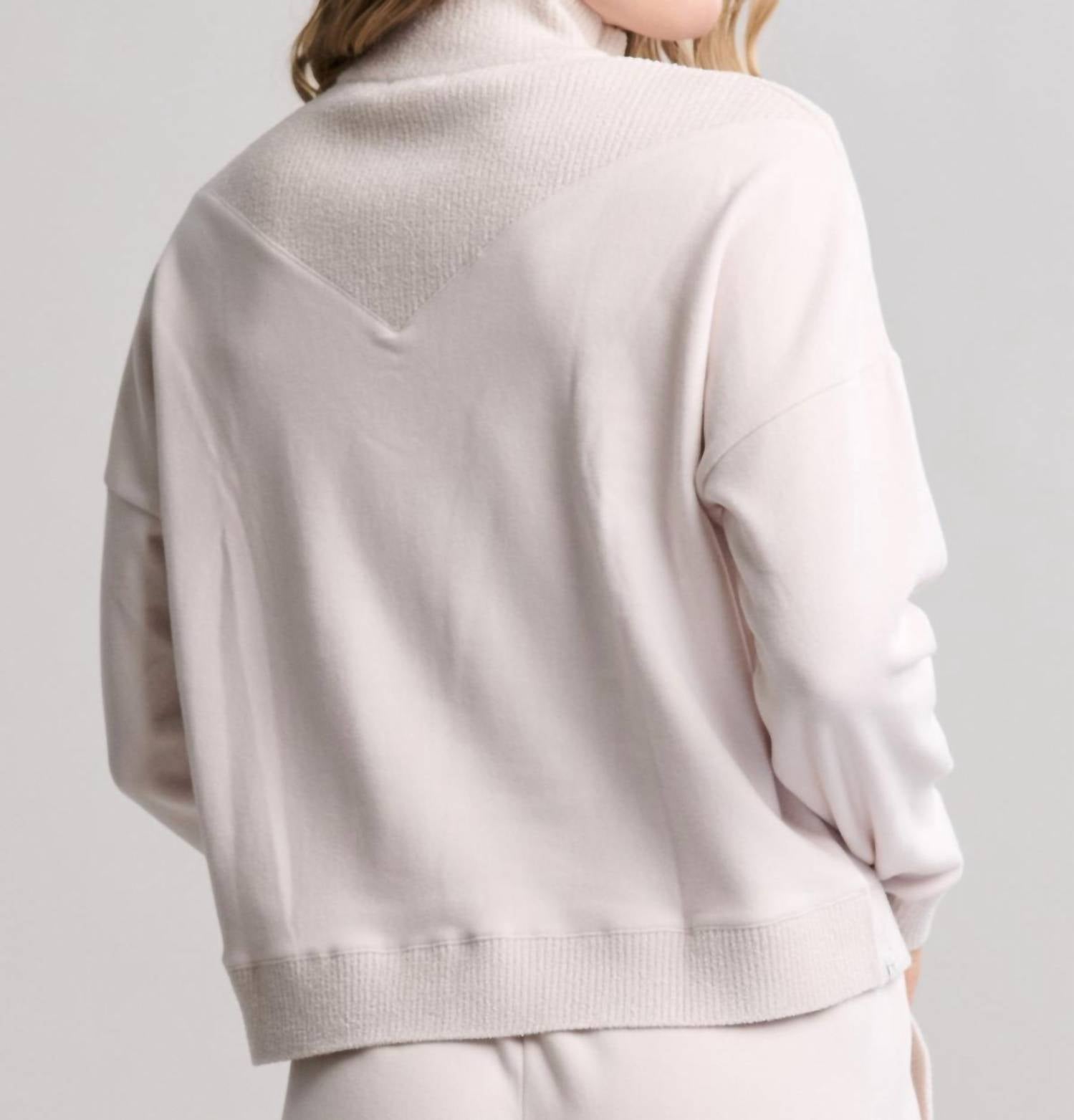 BAREFOOT DREAMS Brushed Fleece With Cozychic Ultra Lite Rib Half Zip Pullover in sand dune - women's top - alternate view