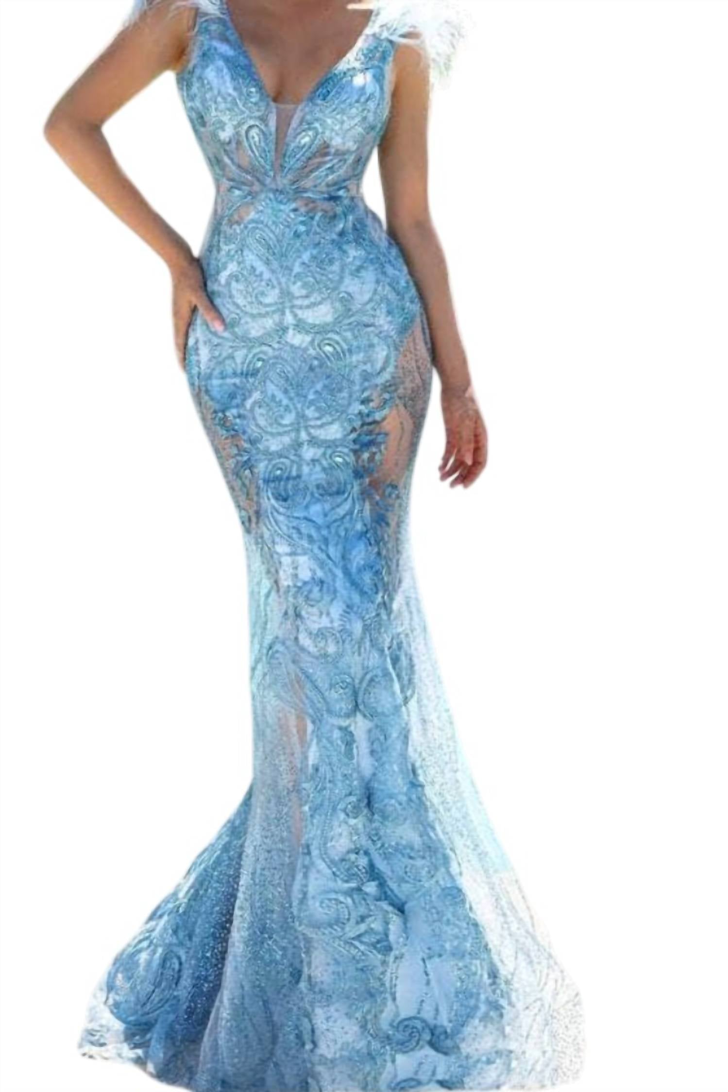 Portia&Scarlett - Feather Ornate Paneled Prom Dress