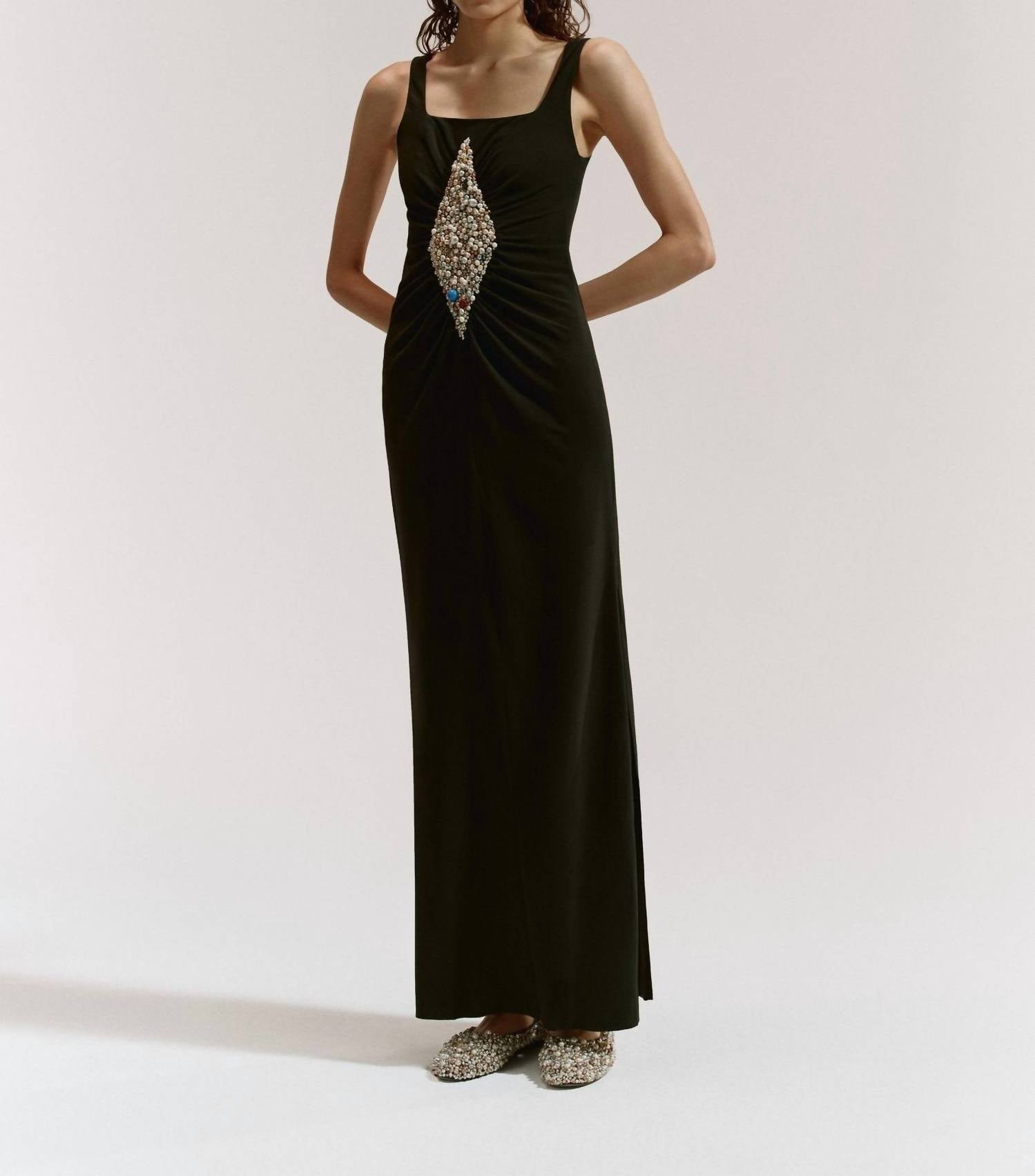 Marina Moscone - Sleeveless Square Neckline Maxi Dress