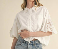 Merci - Cut Out Embroidered Bubble Sleeve Top