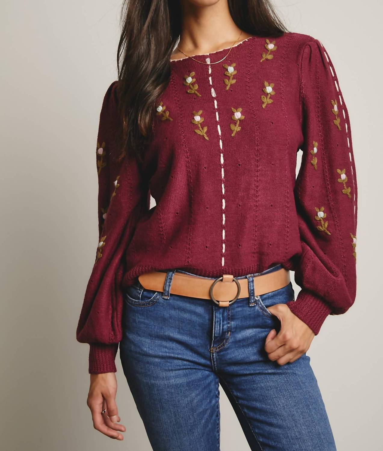 Forte - Embroidered Blossom Knit Sweater