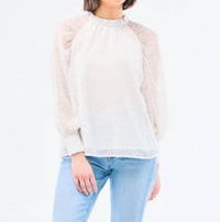 Mary Square Veronica Sheer Sleeve Textured Top in marshmallow - women's blouse