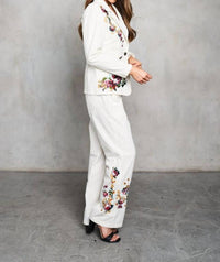 PAPARAZZI Woven Yarn Dyed Embroidered Pin Stripe Blazer in ivory - women's jacket - detail view