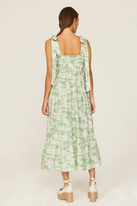 KIVARI Chloe Strappy Shirred Tiered Midi Dress in green - women's dress - alternate view