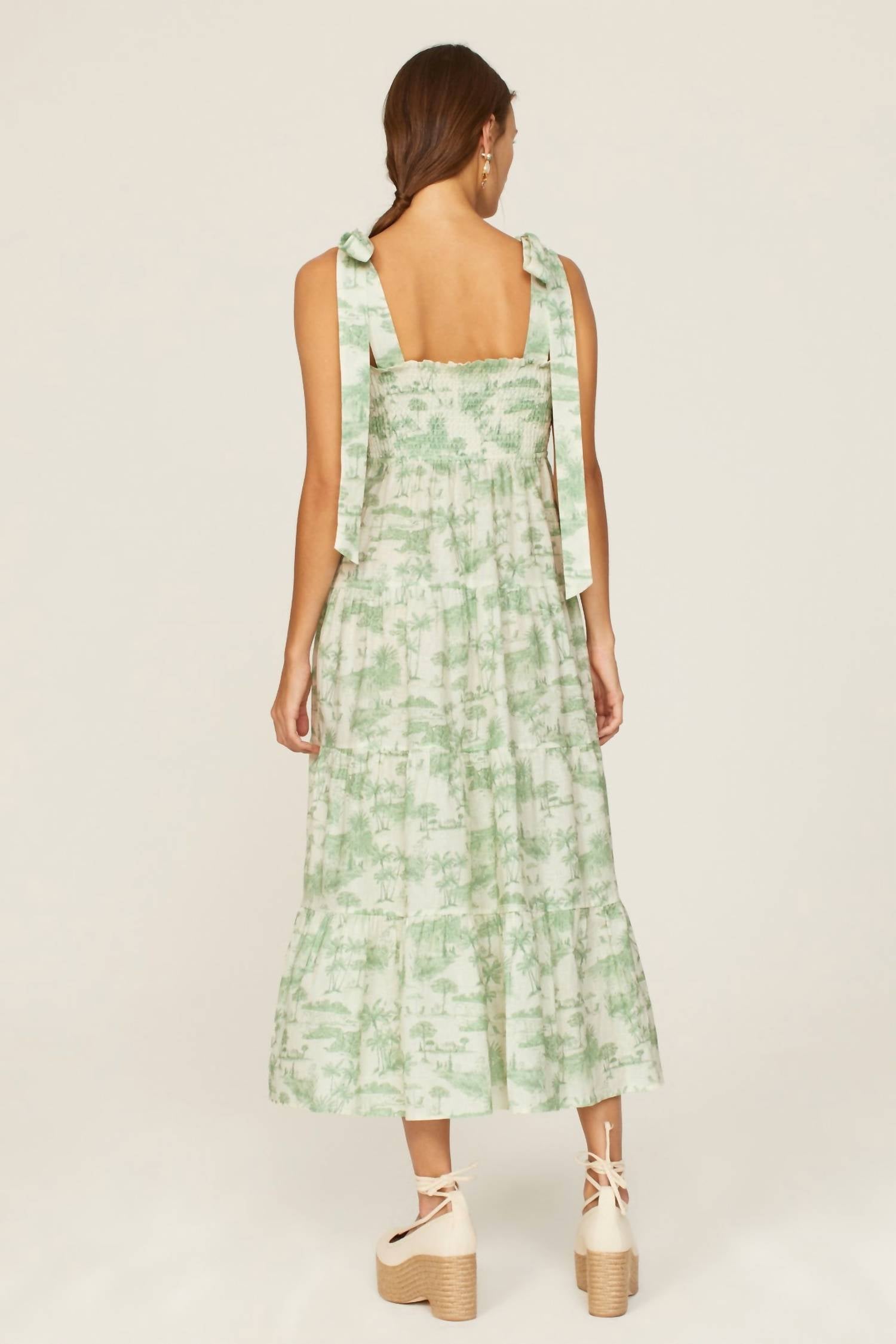 KIVARI Chloe Strappy Shirred Tiered Midi Dress in green - women's dress - alternate view