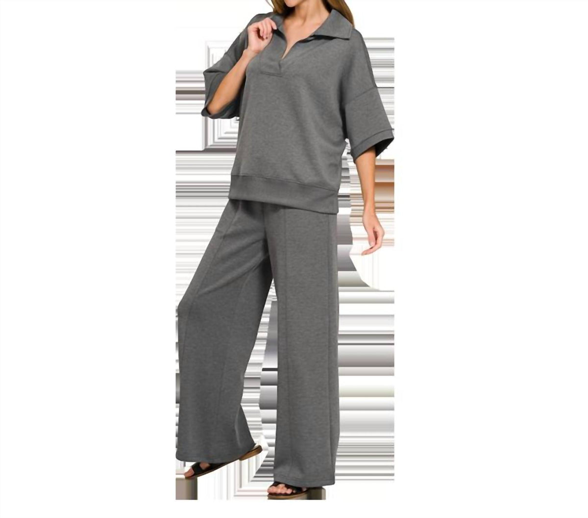 Zenana - Scuba Seamed Wide-Leg Pants
