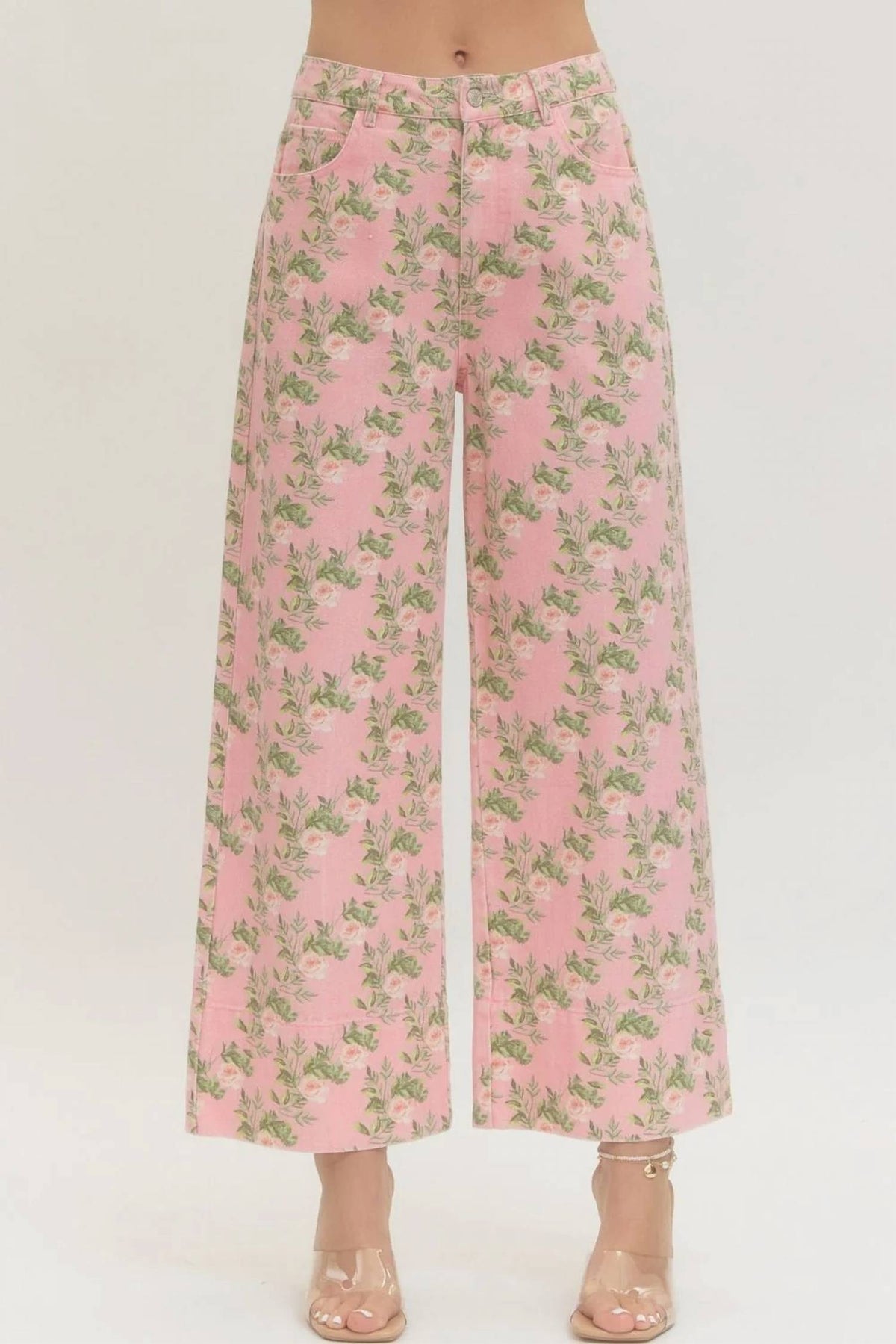 Entro - Floral Print Wide Leg Jeans