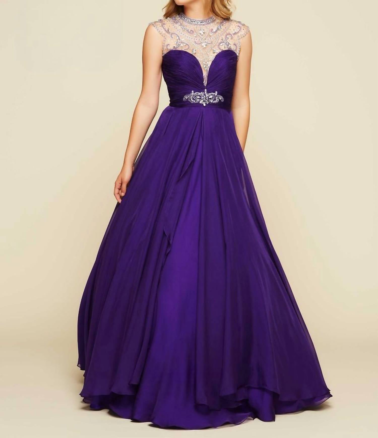 Mac Duggal - Rhinestones Embellished Illusion Neck Ball Gown