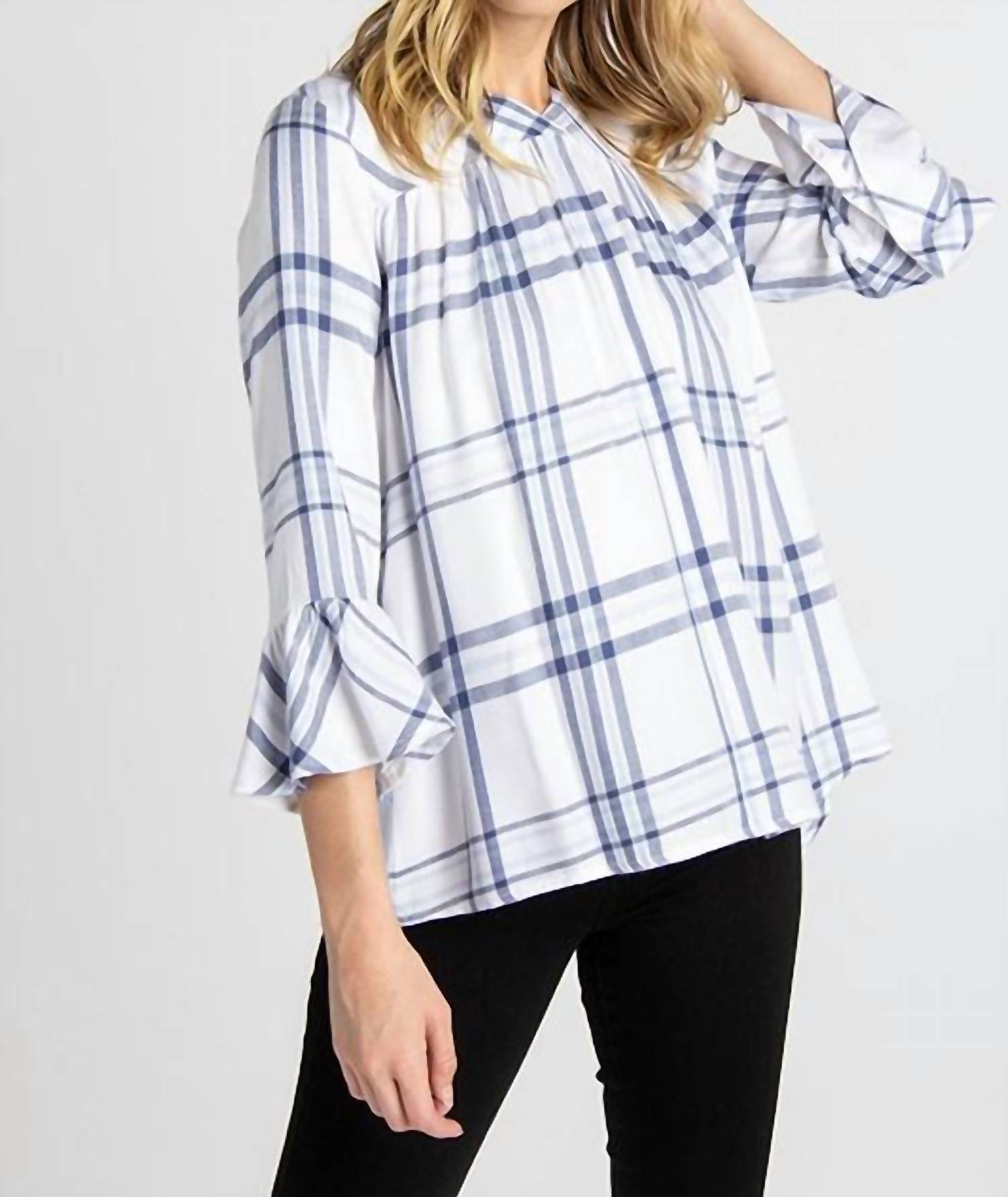 Tea N Rose - Relax Fit Tiered Plaid Top Blouse
