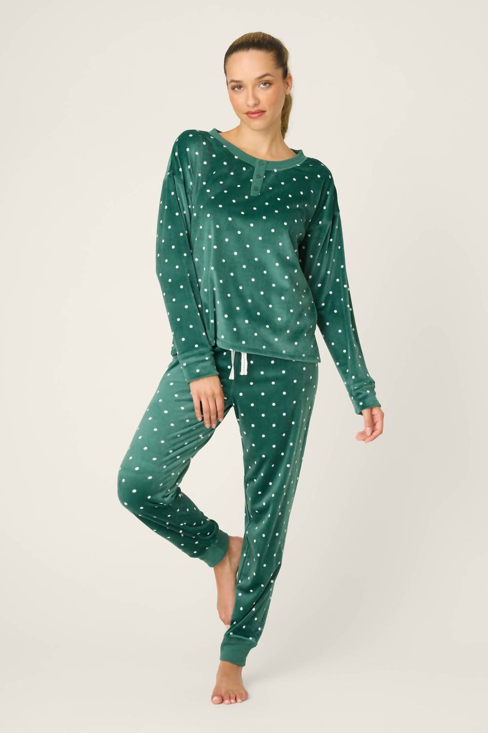 PJ Salvage Let's Get Toasty Long Sleeve Top in green - women's long sleeve top - alternate view