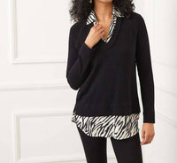 Karen Kane Layered Contrast Zebra Sweater in black - women's sweater - alternate view