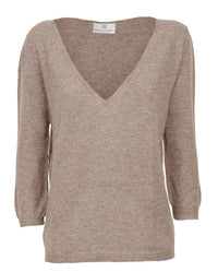 Monticelli Cashmere - Women's Cashmere 3/4 Sleeve Wide V-neck Jumper Sweater