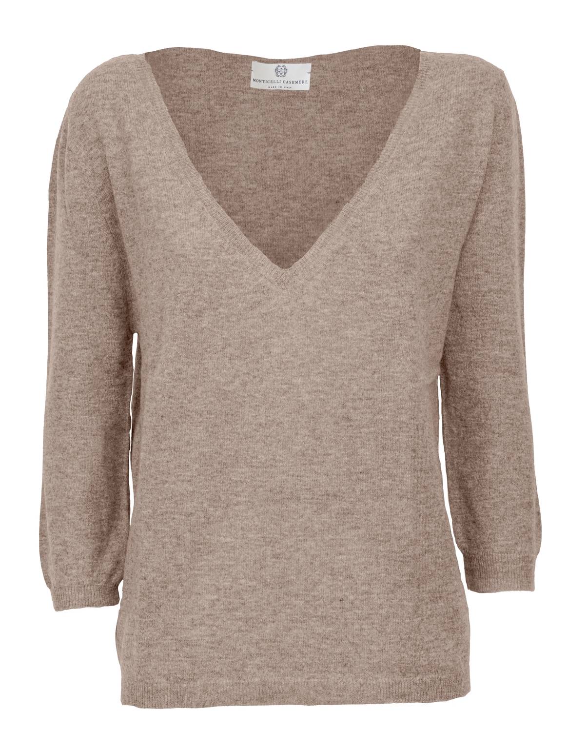 Monticelli Cashmere - Women's Cashmere 3/4 Sleeve Wide V-neck Jumper Sweater