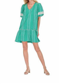 Joy Joy - Green Stripe Eyelet Dress