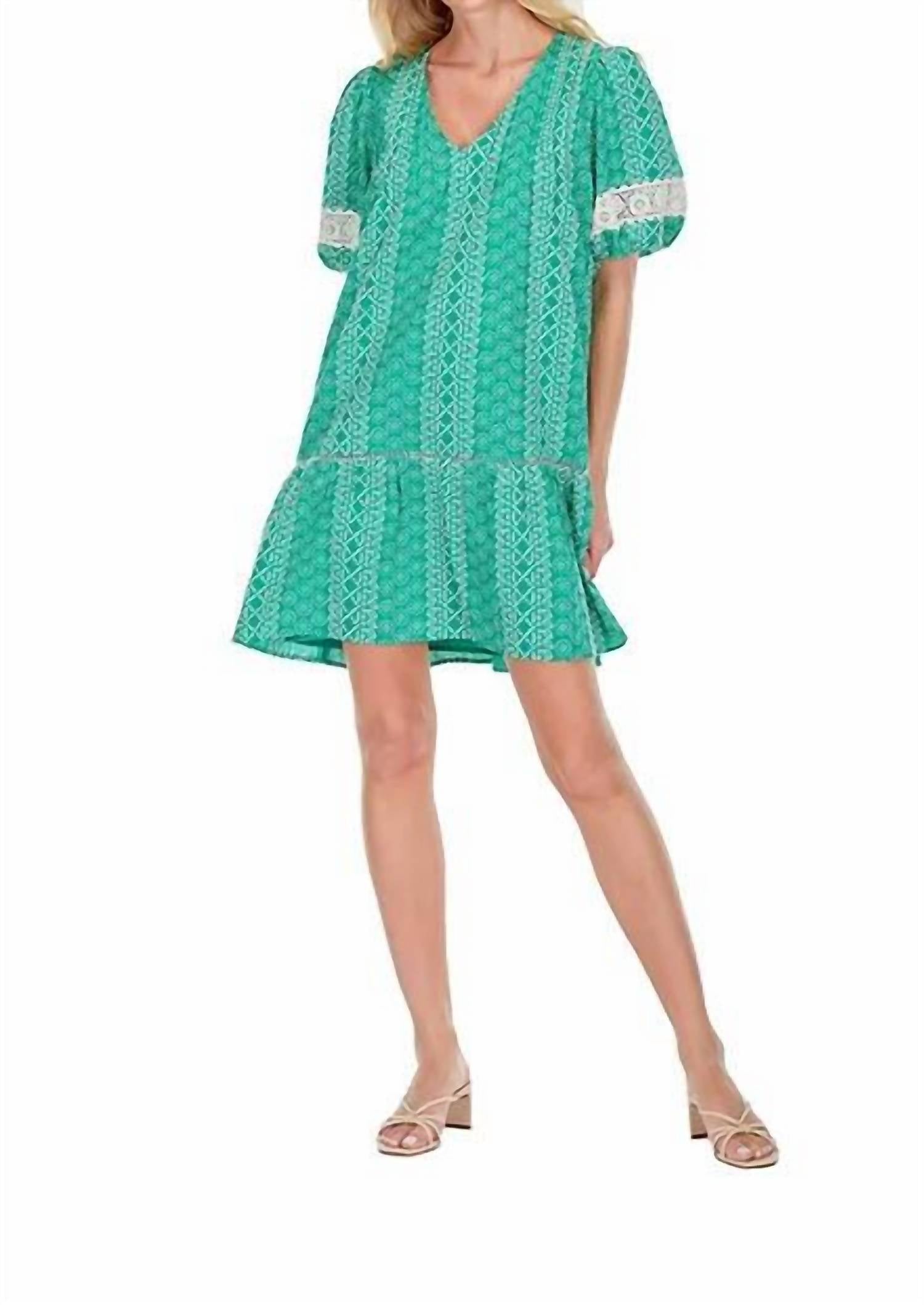 Joy Joy - Green Stripe Eyelet Dress