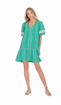 Joy Joy - Green Stripe Eyelet Dress