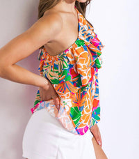 Flying Tomato - One Shoulder Double Ruffle Top