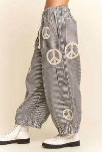 Davi & Dani - Peace Sign Pinstripe Palazzo Pants
