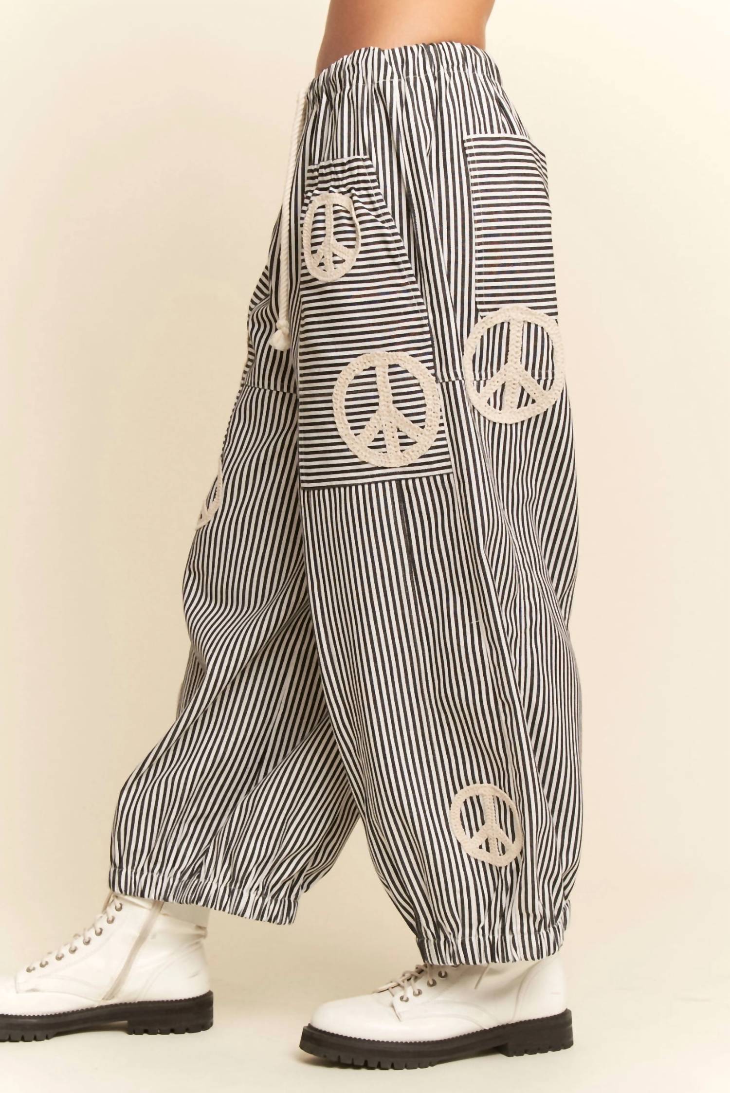 Davi & Dani - Peace Sign Pinstripe Palazzo Pants