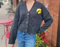 Gameday Social - Iowa Hawkeye Cropped Button Front Cardigan
