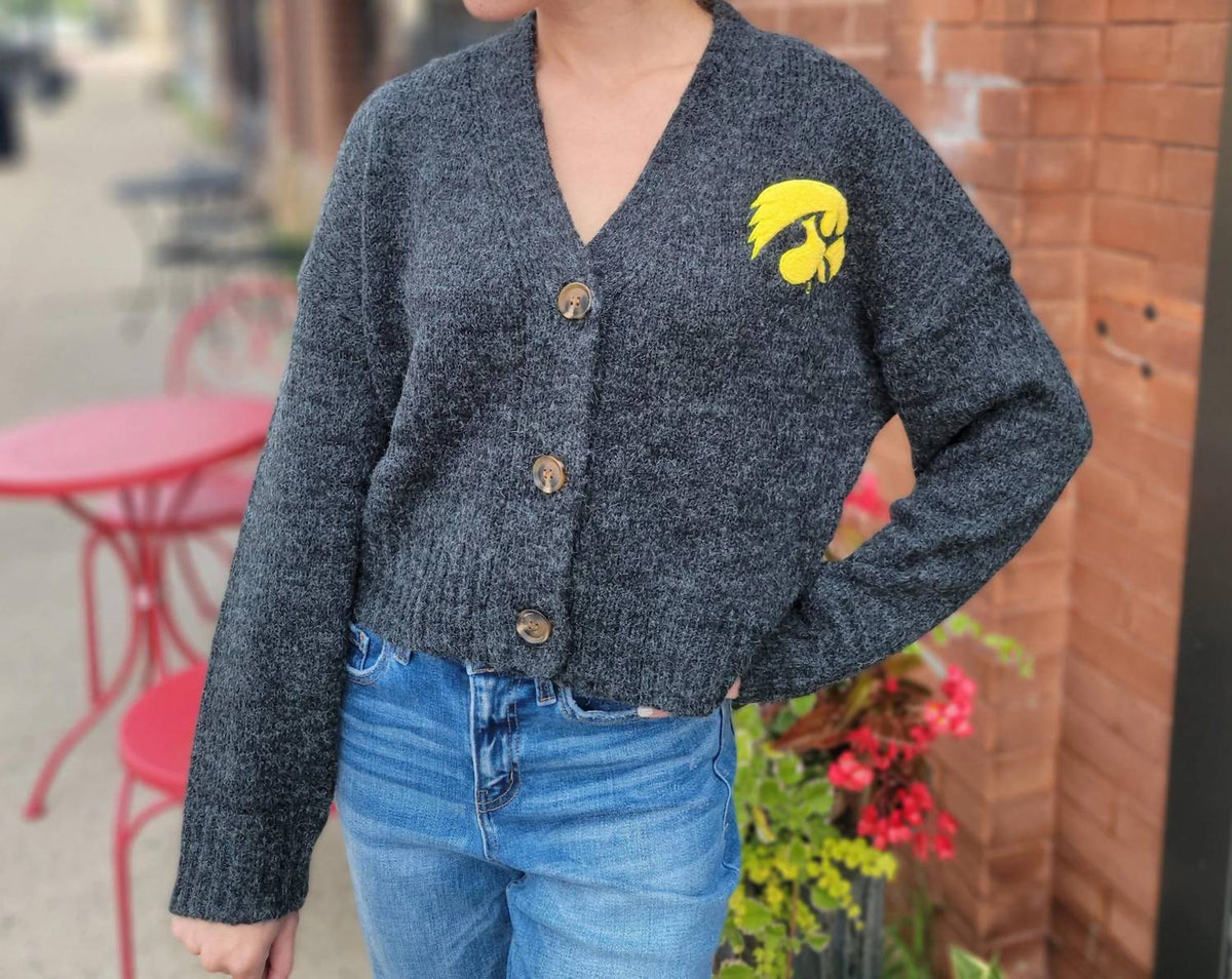 Gameday Social - Iowa Hawkeye Cropped Button Front Cardigan