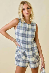 Day + Moon - Leigh Plaid Tweed Romper