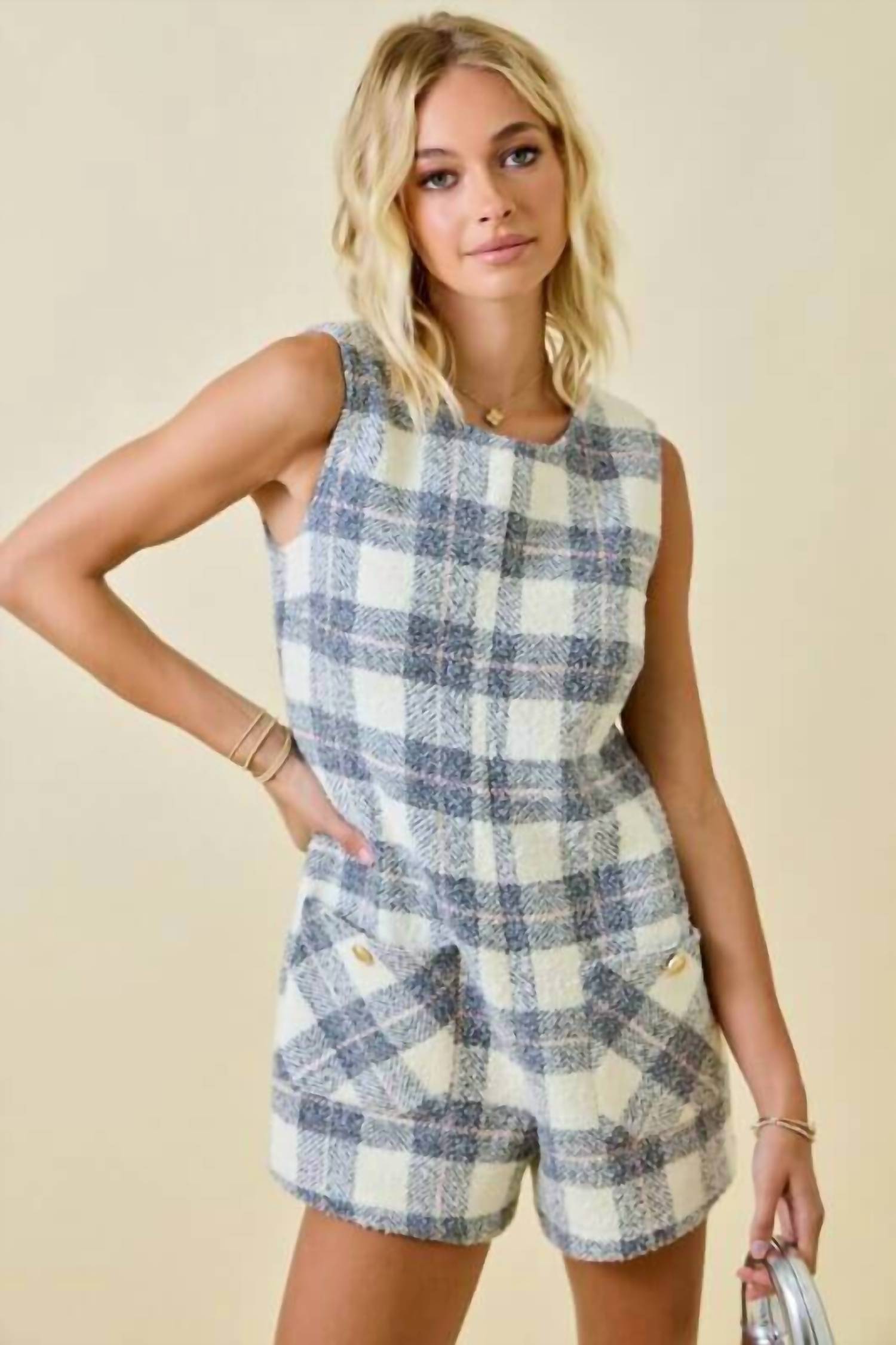 Day + Moon - Leigh Plaid Tweed Romper