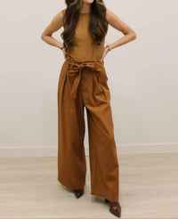 Flying Tomato - Cleo High Waisted Wide Leg Paper Bag Pants