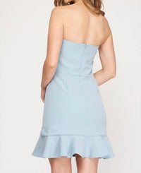 She + Sky - Strapless Heavy Knit Bodycon Dress With Flounce Hem