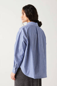Aaron & Amber Oversized Stripe Shirt in navy white - women's shirt - detail view