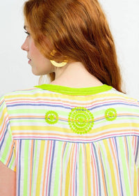 Uncle Frank Cap Sleeve Tiered Dress in lime stripe - women's dress - alternate view