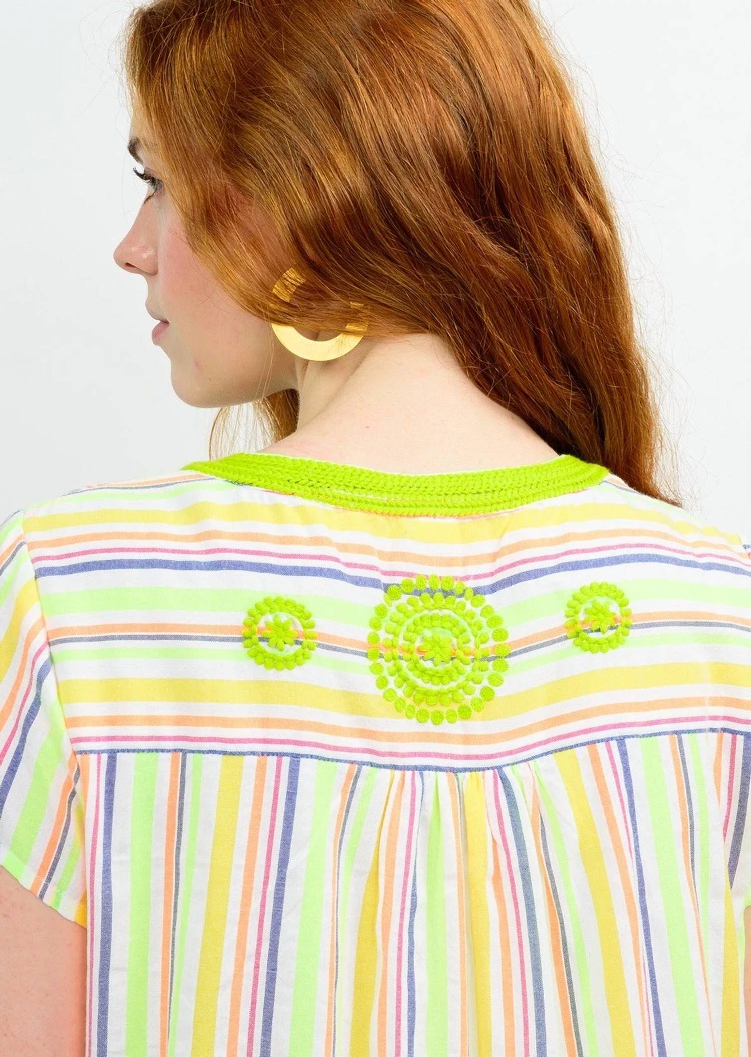 Uncle Frank Cap Sleeve Tiered Dress in lime stripe - women's dress - alternate view