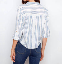 Charlie B - Striped Linen Blend Shirt With Front Twist