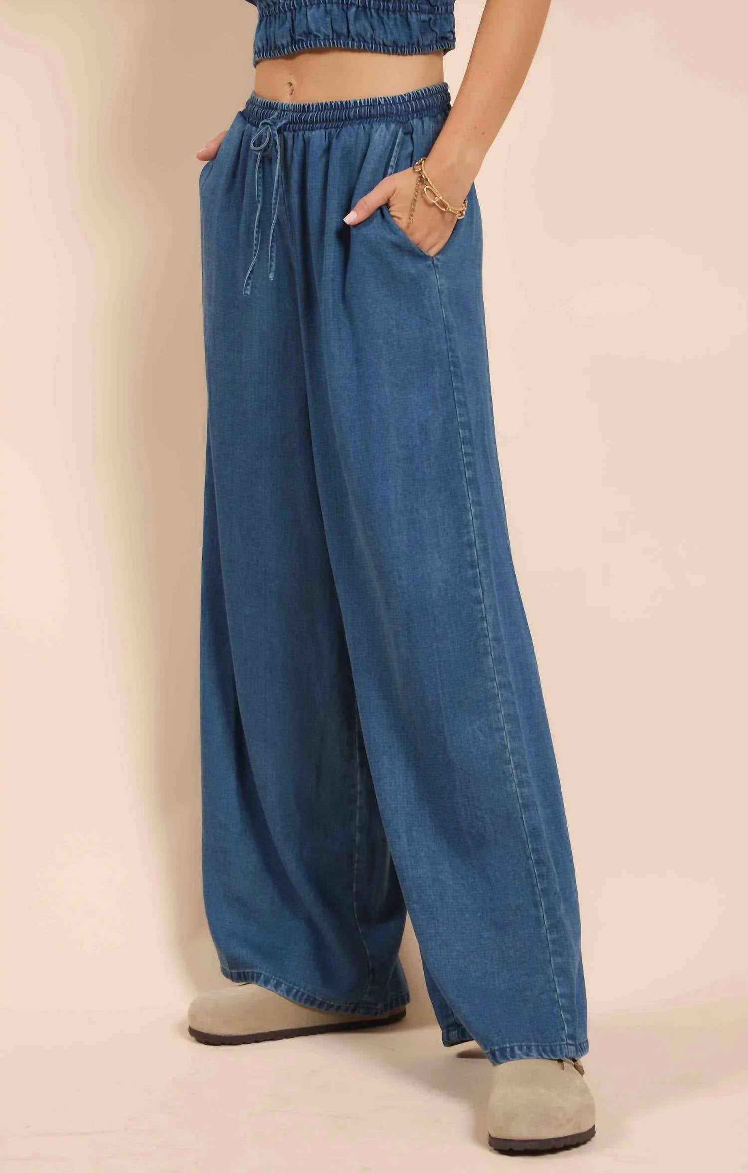 Sadie & Sage - It's Pouring Drawstring Wide Leg Pants
