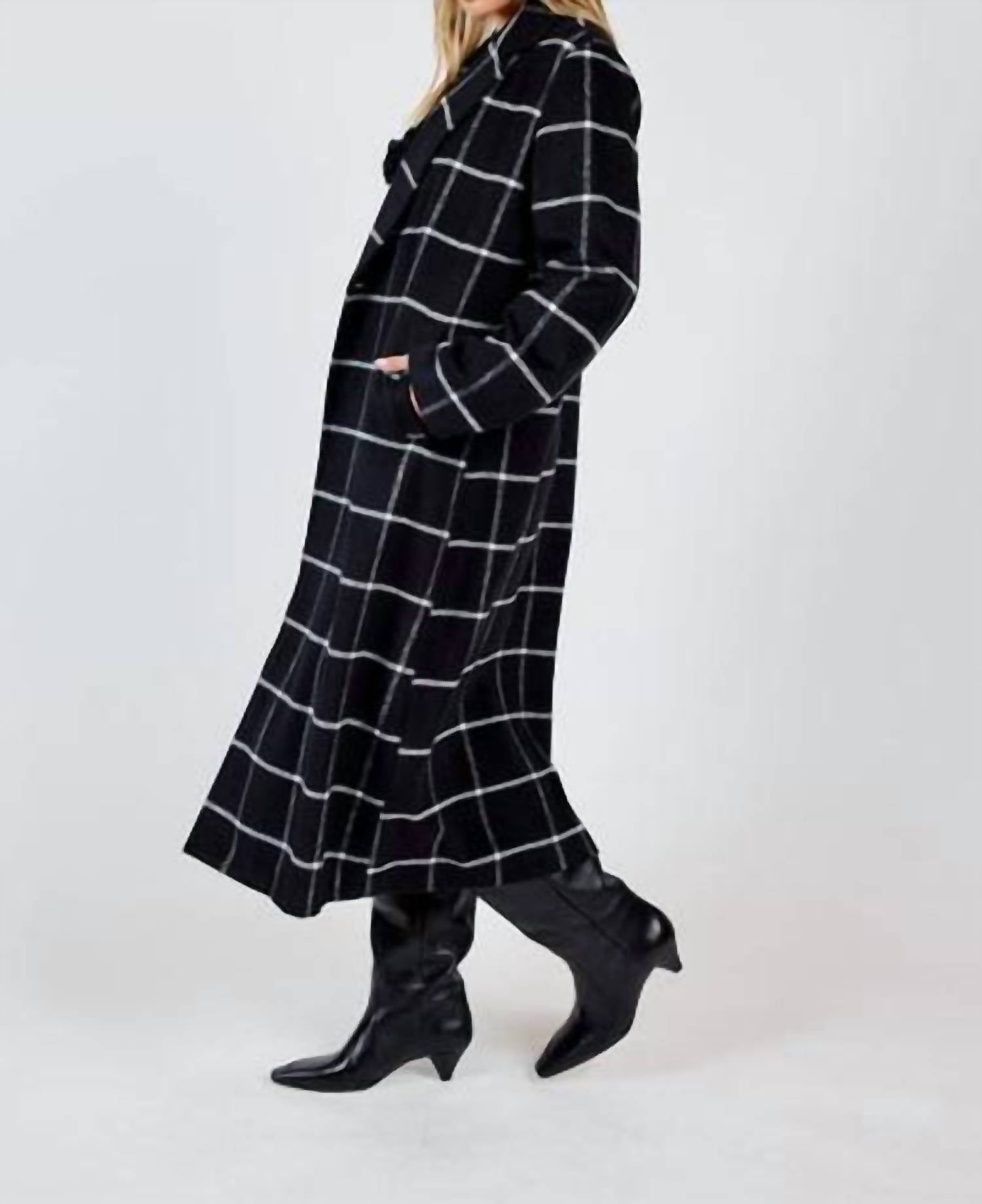 Sadie & Sage Double Breasted Long Coat in dark grey - women's jacket - detail view