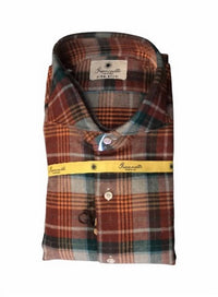 Giannetto Portofino Men's Button Down Classic Shirt in red plaid - men's long sleeve top