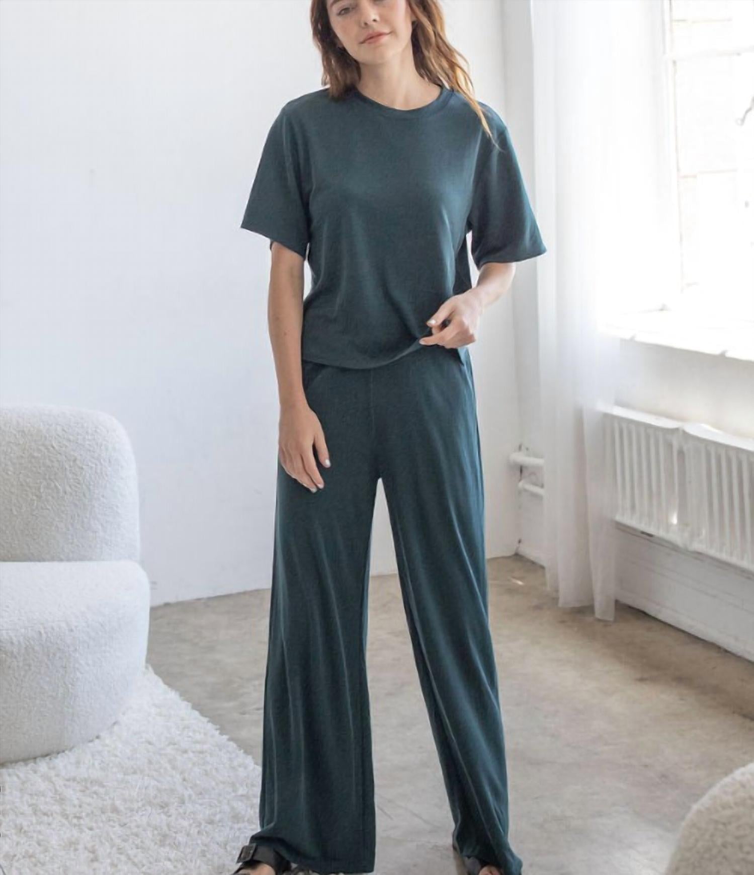 Things Between Modal Oversized Tee And Relaxed Fit Pants Lounge Set in dark forest - women's sleepwear