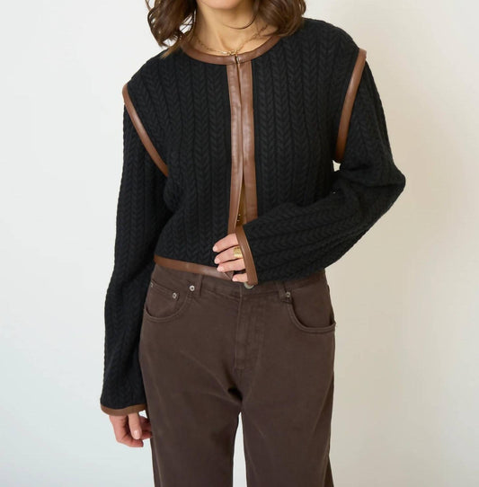 Central Park West - Atlas Leather Trim Cable Cardigan