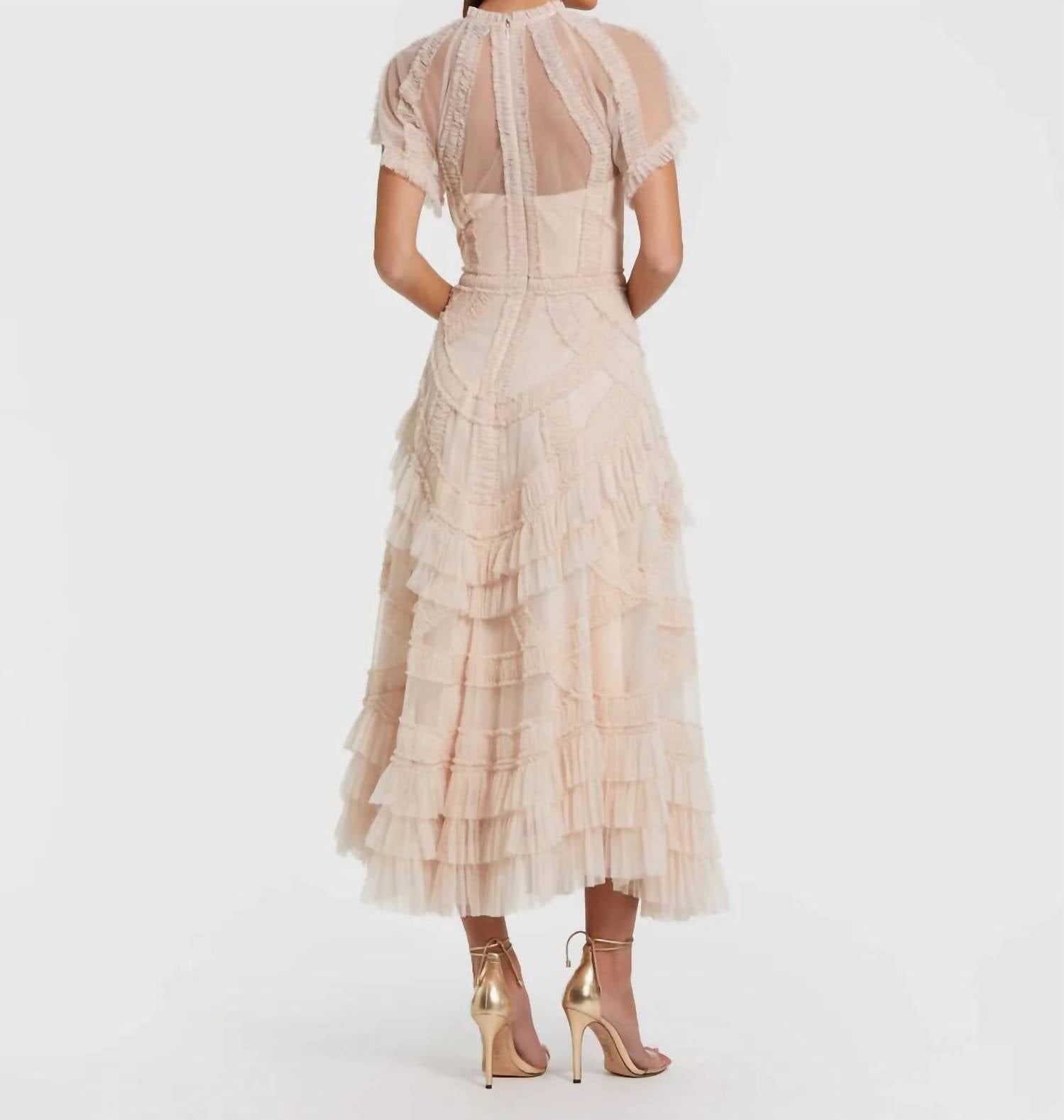 Mac Duggal - Flutter Sleeve Micro Ruffle Midi Dress