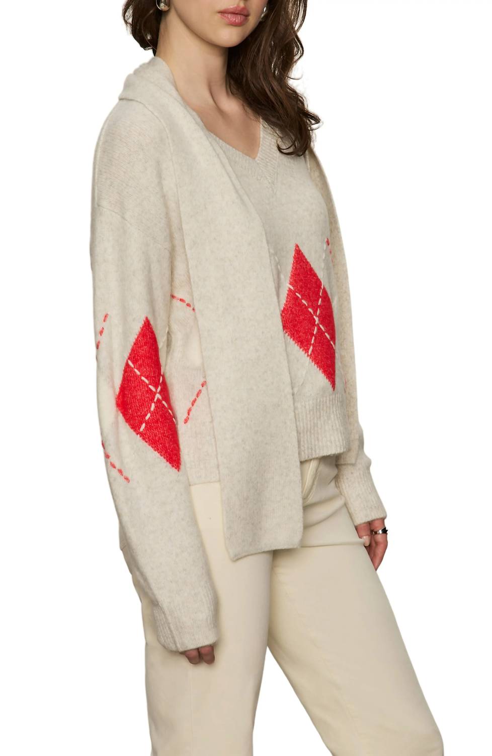Sanctuary Argyle Scarf Sweater in tulip multi - women's sweater - detail view